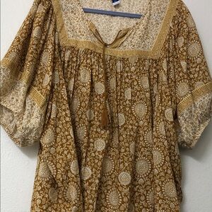 Old Navy Brown and Cream Floral Blouse